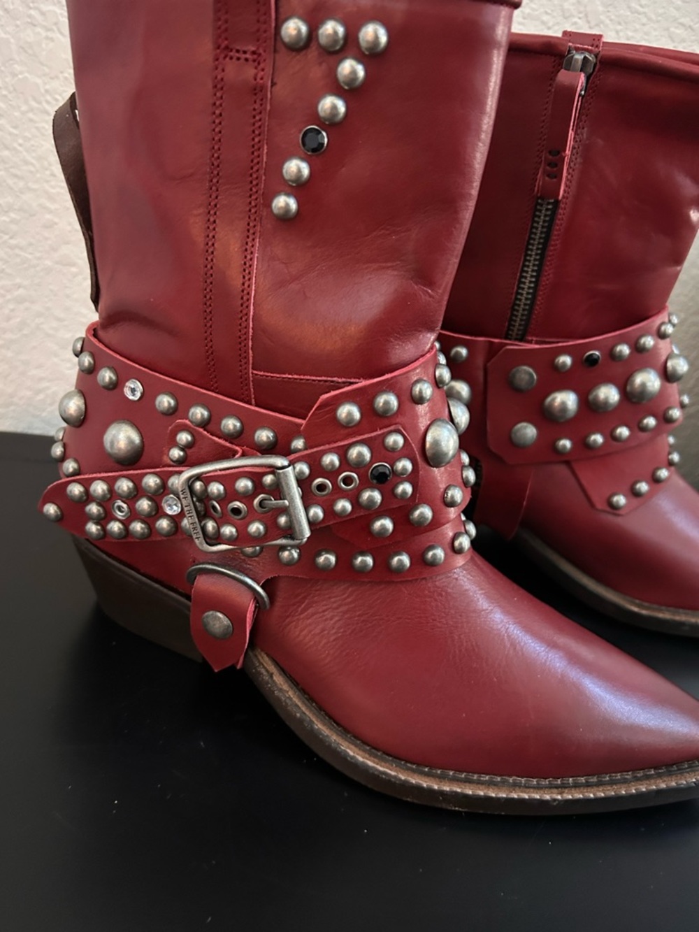 New Free People Axel Studded Leather Western Moto Boots - Picture 3 of 7